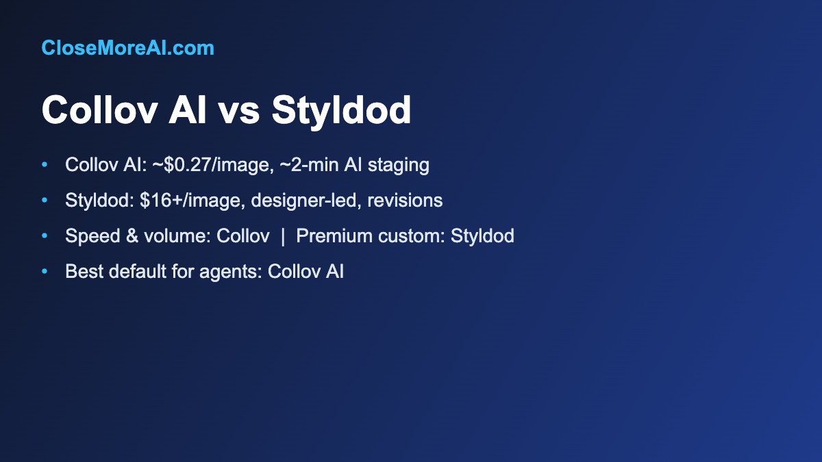 Collov AI vs Styldod comparison chart for real estate virtual staging